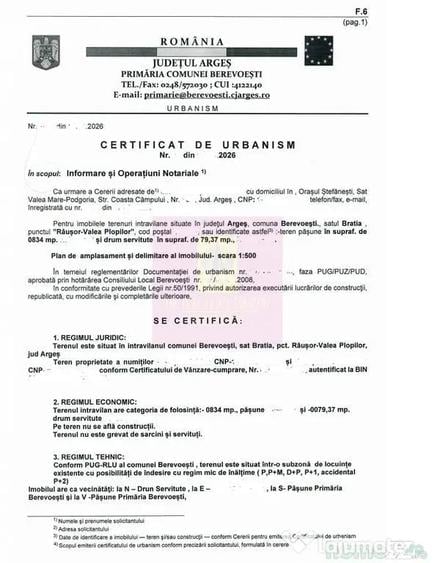 Teren de 834 mp, în Berevoești