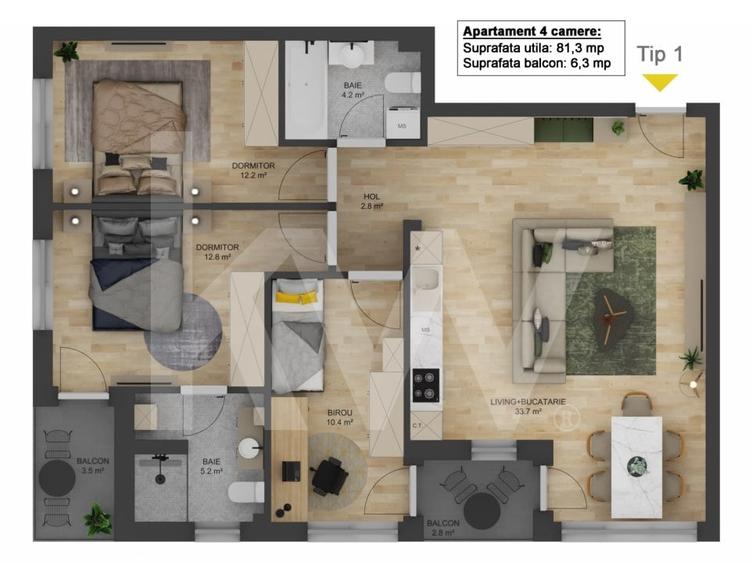 Apartament cu 4 camere decomandat în Șelimbăr