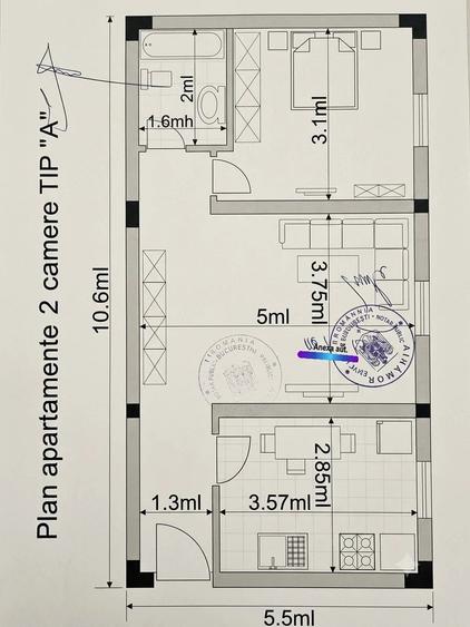 Apartament cu 2 camere semidecomandat în Central