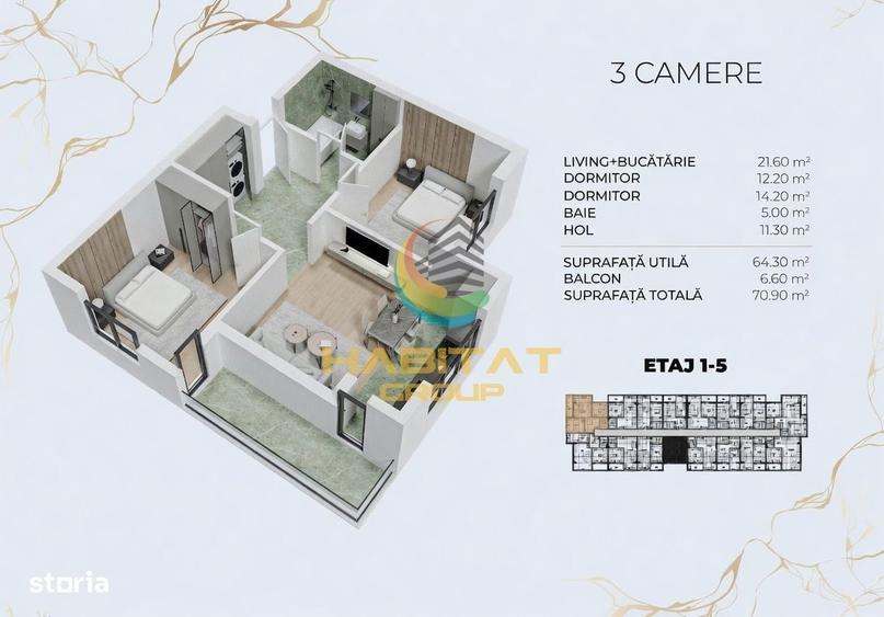 Vanzare 3 camere - Popesti Leordeni | Metrou Berceni la 5 min - 1