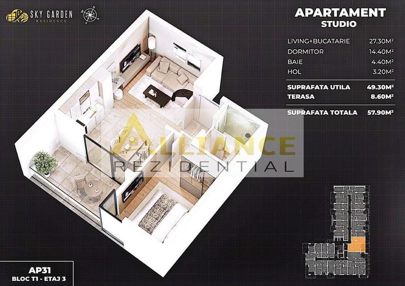 STUDIO DE VANZARE IN COMPLEX PREMIUM - SKY GARDEN RESIDENCE - 4