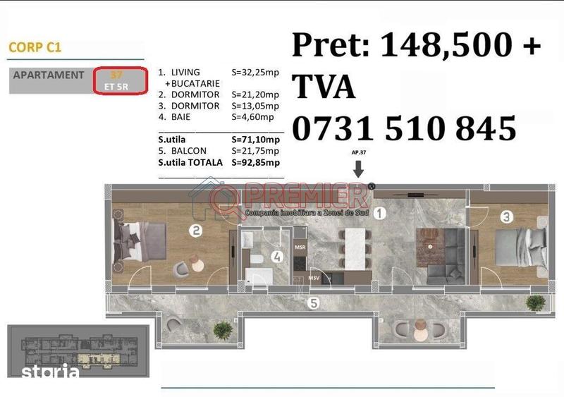 Apartament cu 3 camere în Central