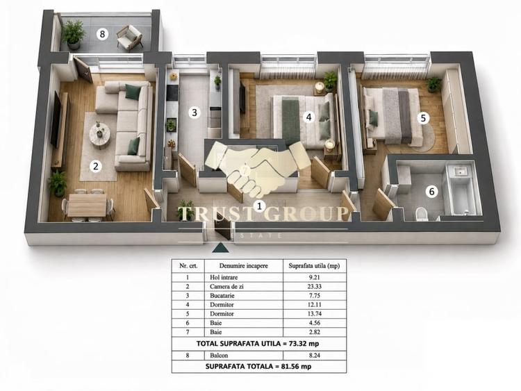 Apartament cu 3 camere decomandat în Arcul de Triumf