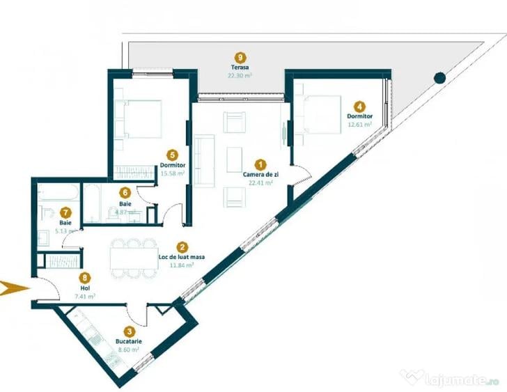 Apartament 3 camere 88,2 mp, terasa 30,3, ansamblu Intre Lac - Cluj-Napoca (Cluj) - 1