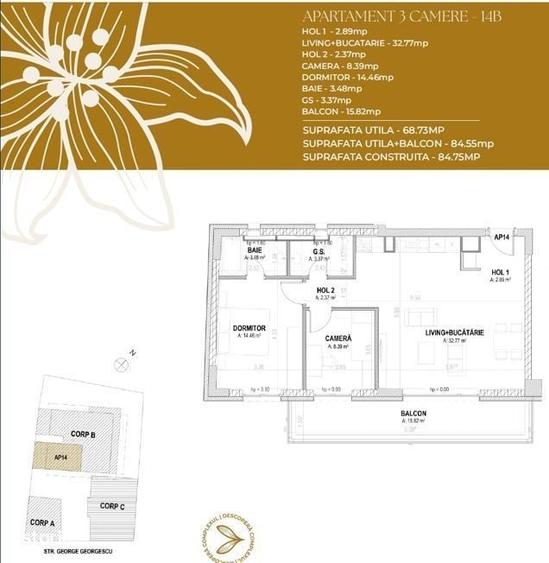 Apartament cu 3 camere în Unirii