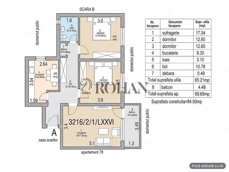 Apartament cu 3 camere decomandat în Cetate