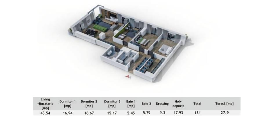 Apartament cu 4 camere semidecomandat în Central