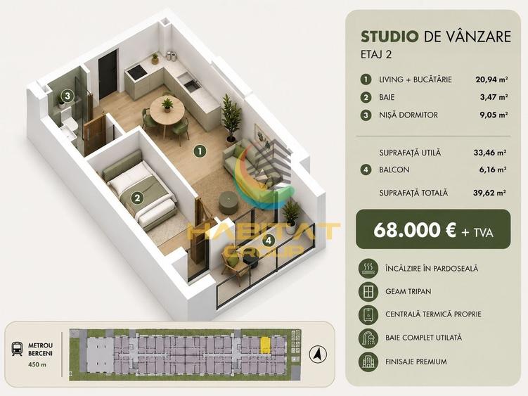Garsoniera / Studio 40 mp - Popești Leordeni | Biruinței - 1