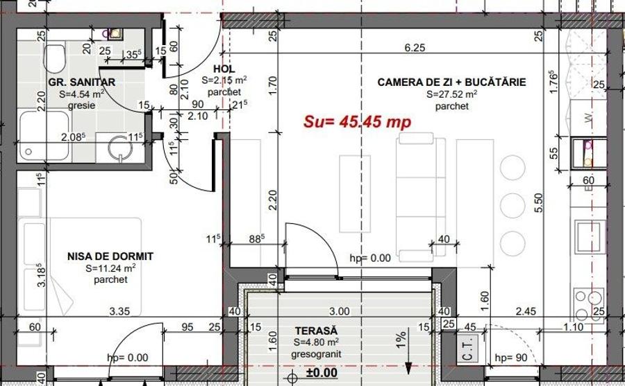 2 camere, 45mp partial finisat, perfect de amenajat - 1