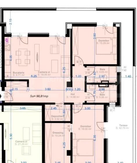 Apartament 3 camere, 99 mp utili,terasa de 43 mp, zona Aradu