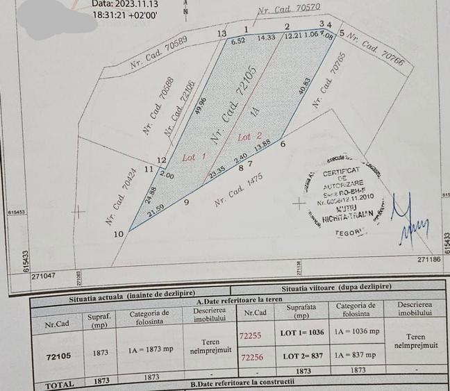 Teren intravilan 1036 mp sau 837 mp in Baile 1 Mai - 1