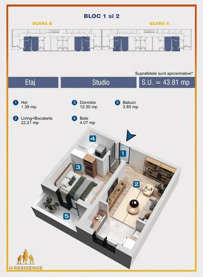Apartament 2 camere- tip studio -Militari Residence-Comision 0% - 5