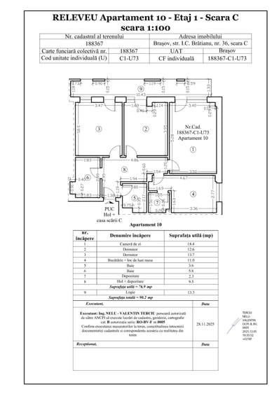 Apartament 3 camere,90,2 mp,cetaj 1,balcon mare, parcare inclusa - 1