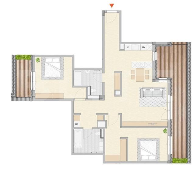 2 Dormitoare  | Living + Bucatarie | 2 Bai | Terase (20 + 5.6 mp) | Rivus Mall - 2