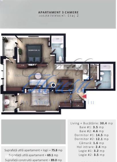 Apartament 3 camere, 69,1 mp | Zona Vivo | Floresti | - 2