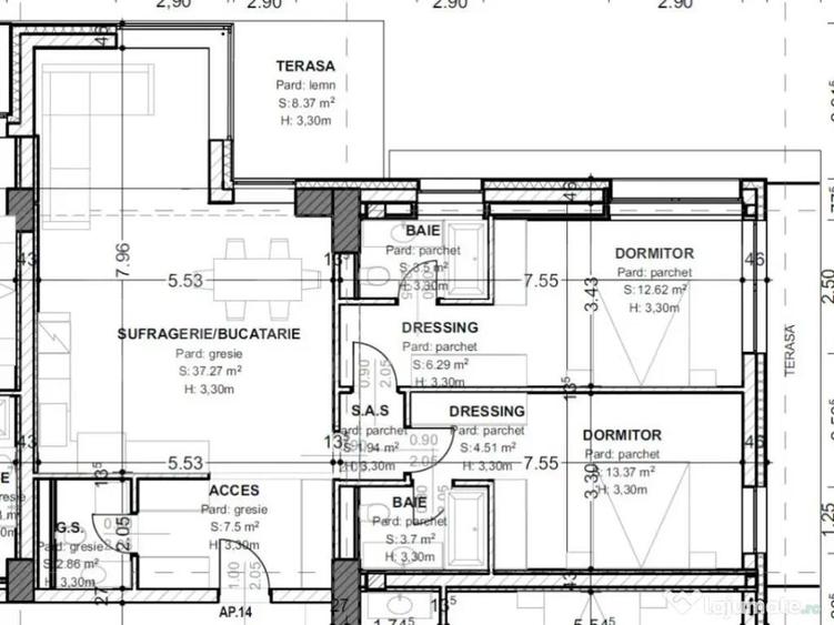Apartament 3 camere, 93,5 mp, terasa 15,4 mp, zona centrala - 1