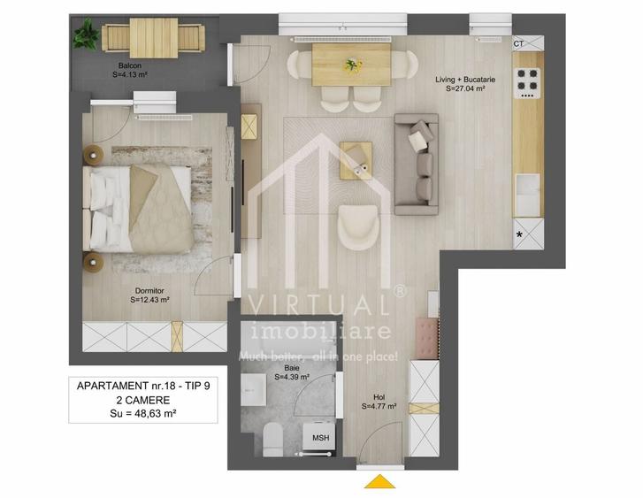 Apartament cu 2 camere 48.63 mp+balcon |Doamna Stanca - 2