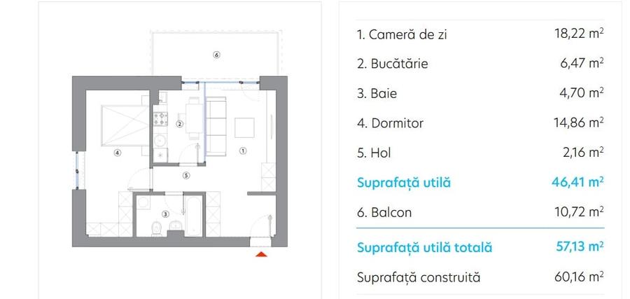 Apartament 2 Camere / Hils Titanium / 57 mp / Comision 0% - 1