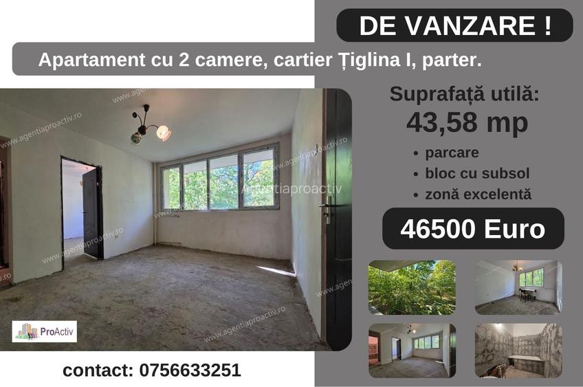 Apartament cu 2 camere, cartier Țiglina I, parter.
