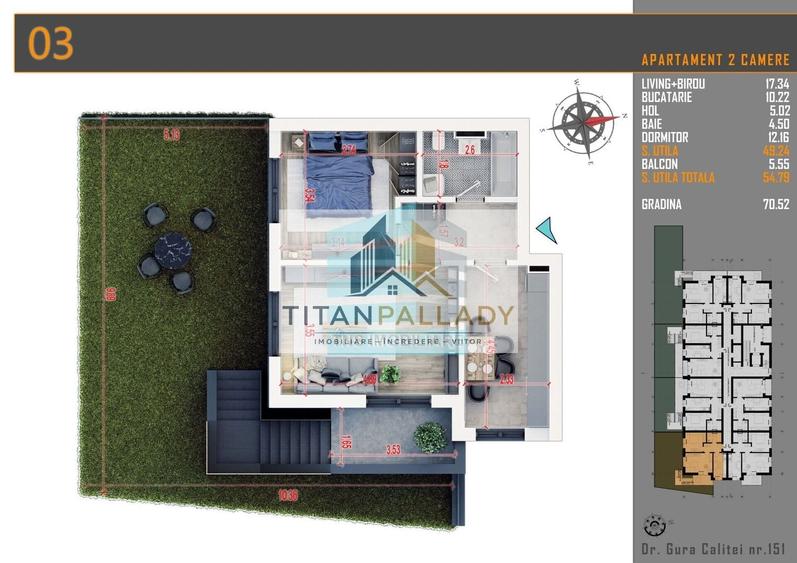 2 camere cu Gradina 70 Mp,Imobil Stil Boutique, Titan -Pallady - 4