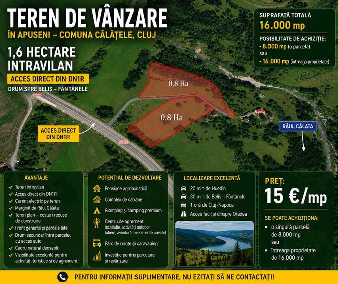 1.6 ha cu acces direct din DN | Rau pe proprietate | Drumul spre Belis-Fantanele - 1