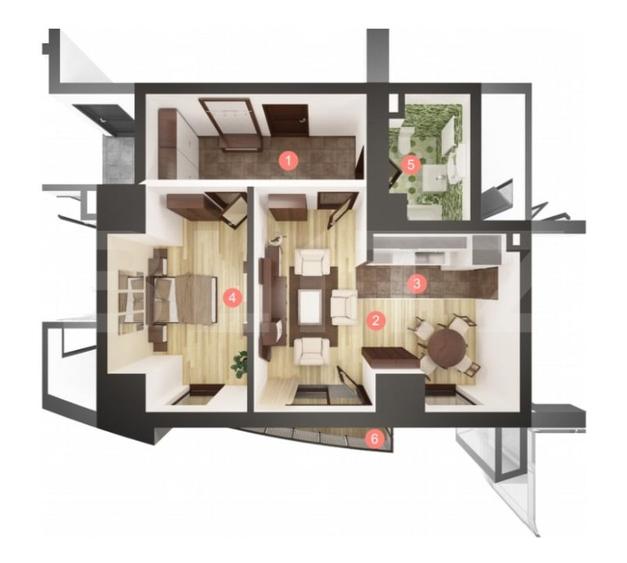 Apartament 2 camere, 52 mp, semifinisat, imobil nou - Manastur - 1