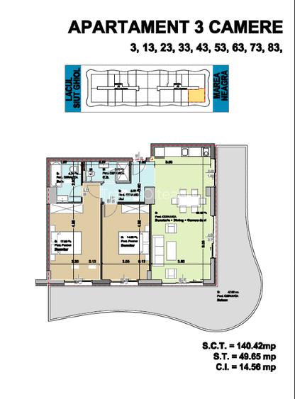 Vand apartament complet mobila, prima linie la plaja, zona Casa del mar