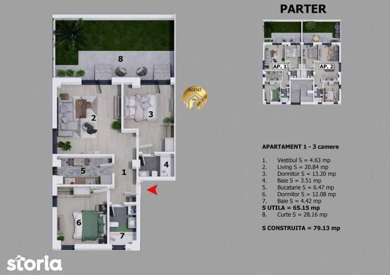Apartament 3 Camere + Gradina 28 mp - Prima Inchiriere - Disponibil Im - 1