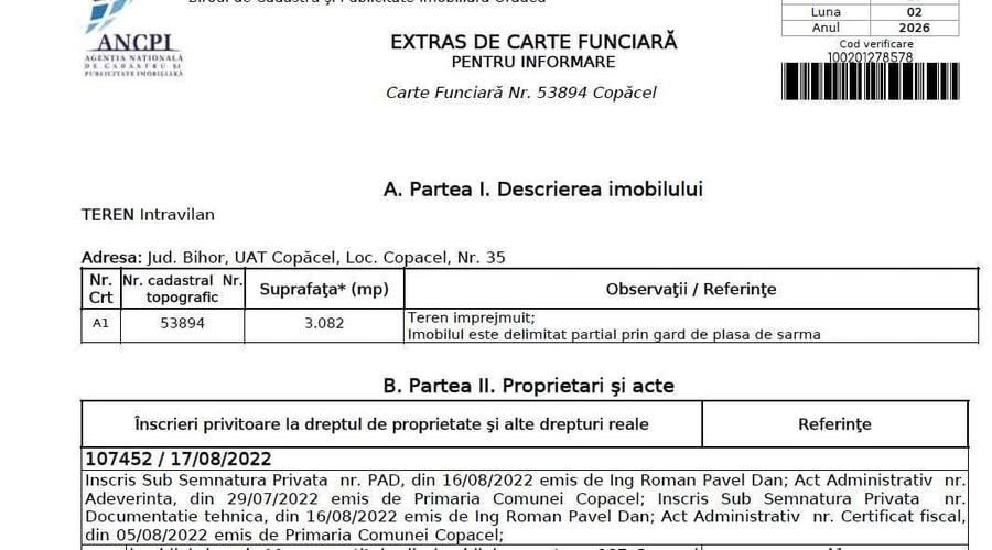 Vand teren intravilan in localitatea Copacel, Bihor, suprafata 3082 mp - 4