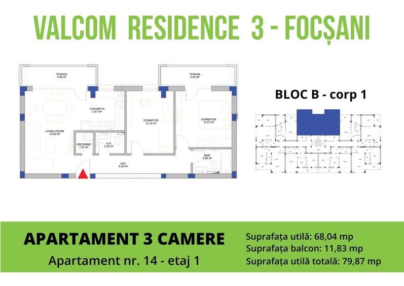 Apartament 3 camere-Str Cuza Voda-S=86 mp-et 1 - 5