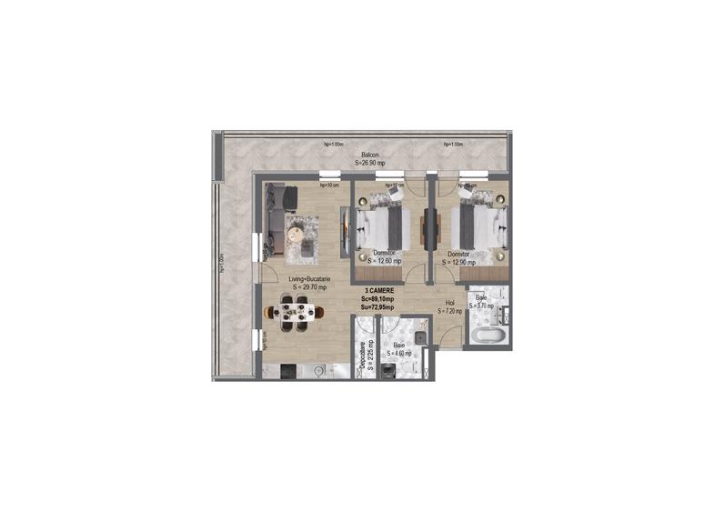 VANZARE  APARTAMENT CU 3 CAMERE  CARTIER MAGNOLIA VILLAGE ZONA PAULESTI LACURI - 2