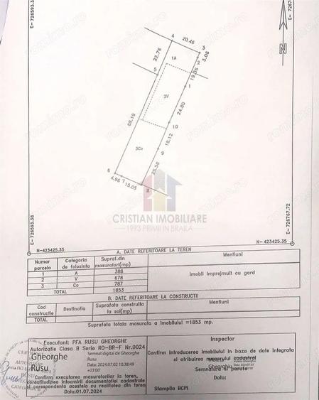 Teren intravilan, 1853 mp, deschidere 20 m Cazasu - 1