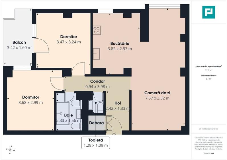 Apartament cu 3 camere decomandat, mobilat în Soarelui