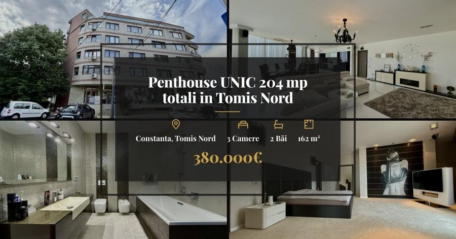 Penthouse cu 3 camere nedecomandat, mobilat în Tomis Nord