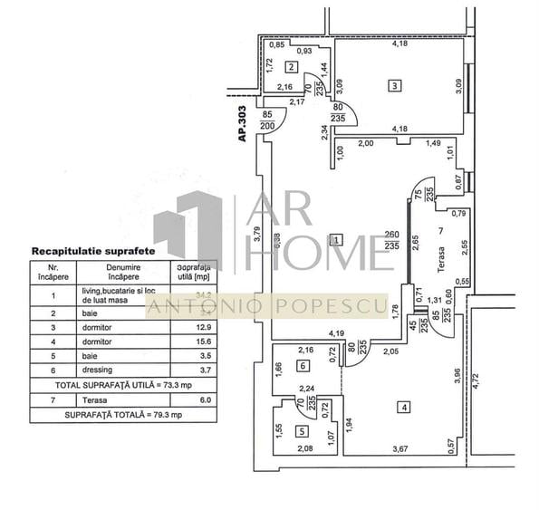 Apartament cu 3 camere, mobilat în Republicii