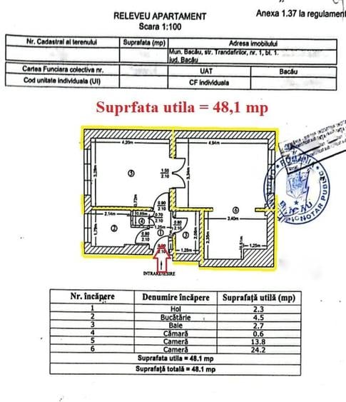 Apartament cu 2 camere nedecomandat în Ultracentral