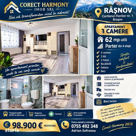 Apartament cu 3 camere în Florilor