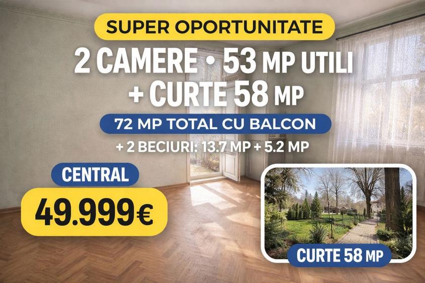 Apartament cu 2 camere decomandat în Central