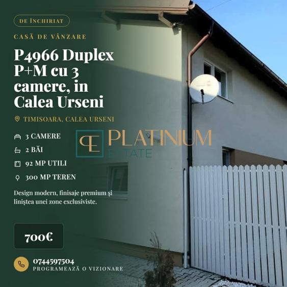 Duplex cu 3 camere cu Teren 300 Mp în Calea Urseni