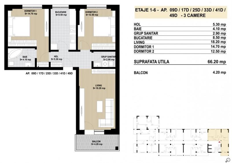 Apartament cu 3 camere decomandat în Berceni