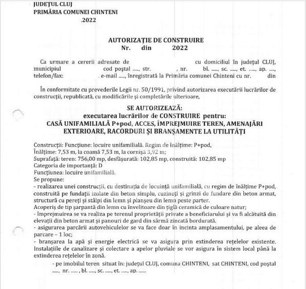 Teren Construcții intravilan de 756 mp, în Chinteni