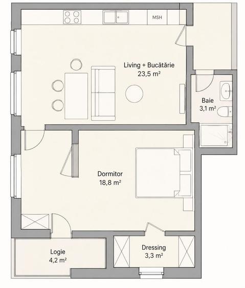 Apartament cu 2 camere semidecomandat, mobilat în Florești