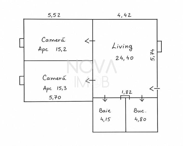 Apartament cu 3 camere semidecomandat în Ultracentral