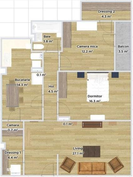 Inchiriez apartament ultracentral Zalau, 3 camere, 87mp, etaj 4/4 - 3