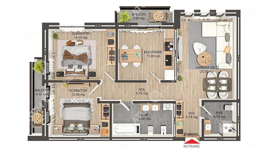 Apartament cu 3 camere decomandat în Central