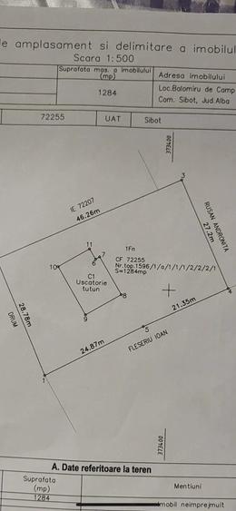 Teren de 1280 mp, în Balomiru de Câmp