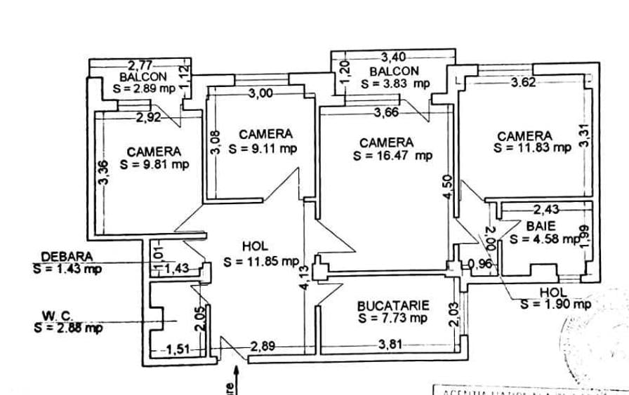 Apartament cu 4 camere semidecomandat în Central