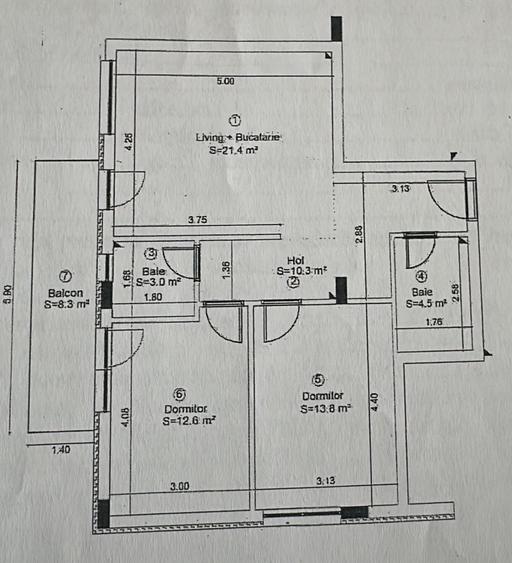 Apartament cu 3 camere semidecomandat, mobilat în Florești