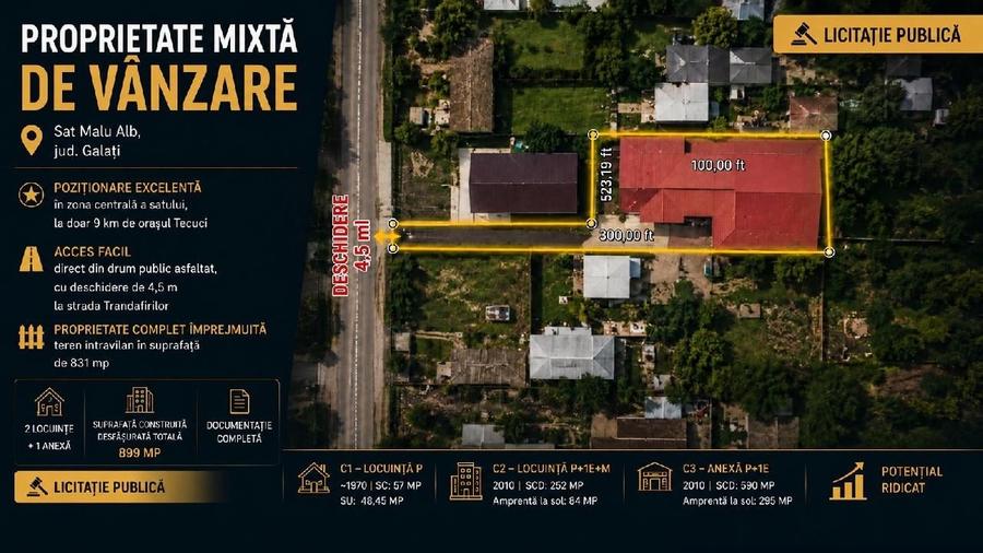 Casă individuală cu 6 camere cu Teren 831 Mp în Drăgănești