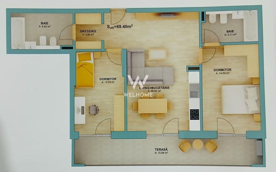 Apartament cu 3 camere în Sud